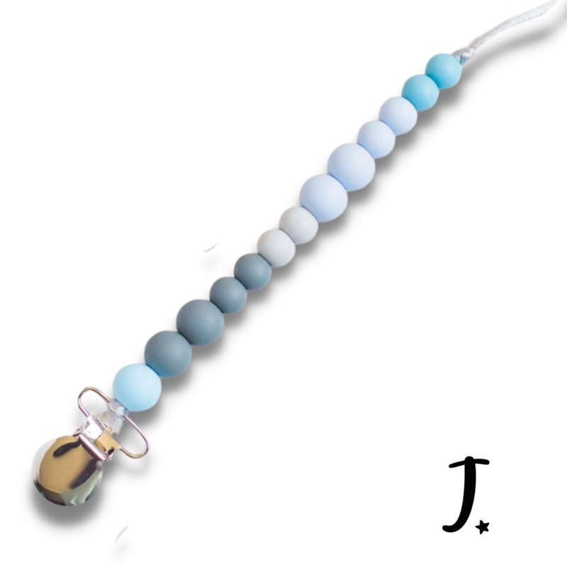 Silicone dummy clip, blue and grey