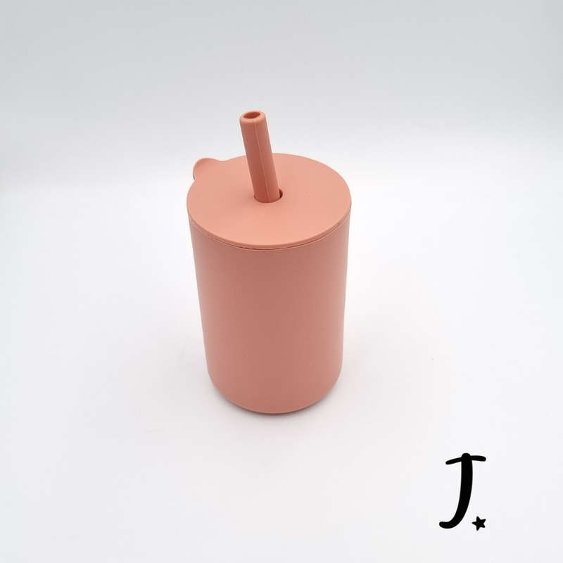 Silicone Sippy Cup with Straw - flat lid