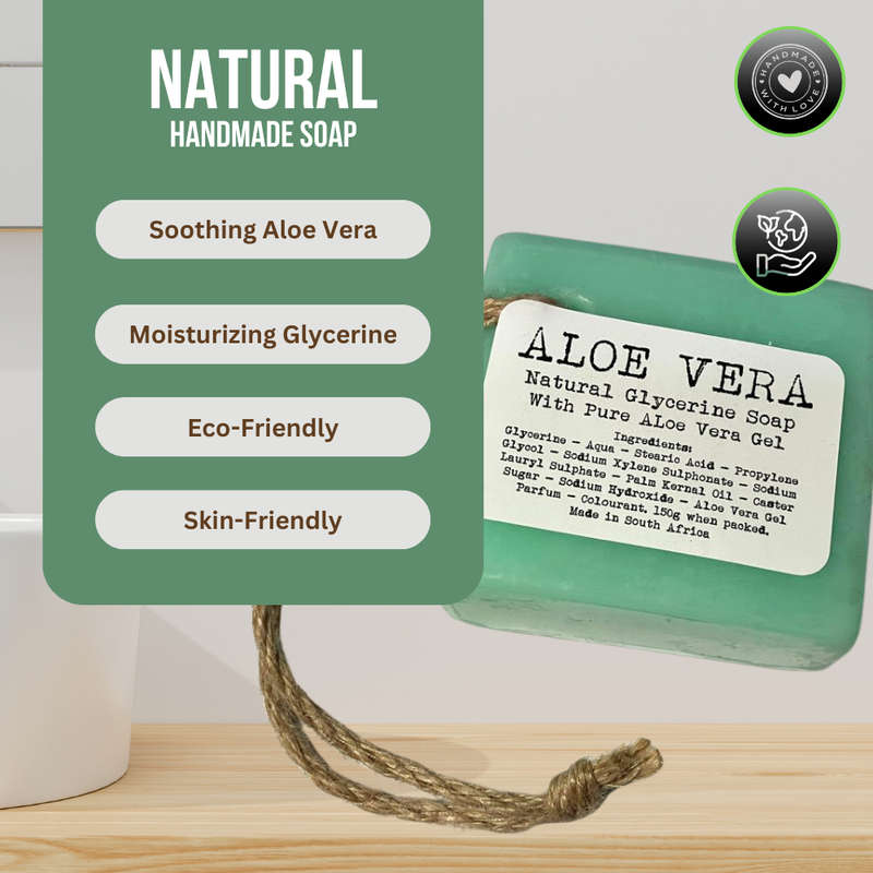 Natural Glycerine Soap with Pure Aloe Vera Gel on a Rope - 150g