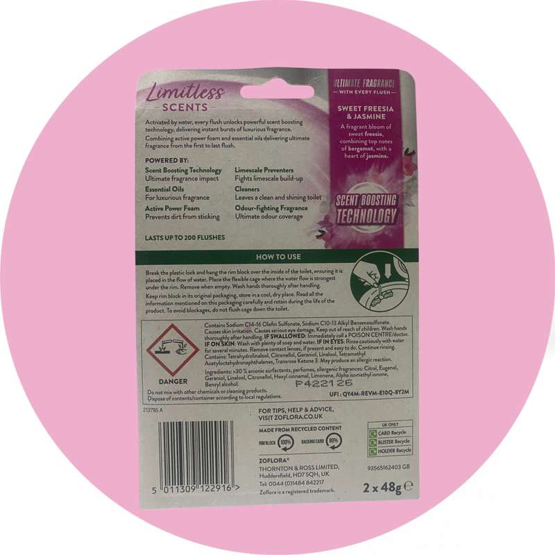 Zoflora Sweet Freesia & Jasmine Limitless Scents Rim Block