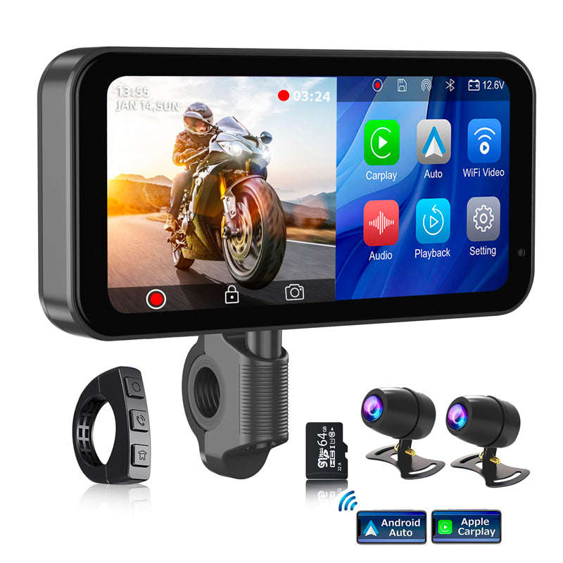 TT Audio Motorcycle Car Play 6.25" Screen With Front | Rear 1080p Cameras | TPMS | Universal Kit ...