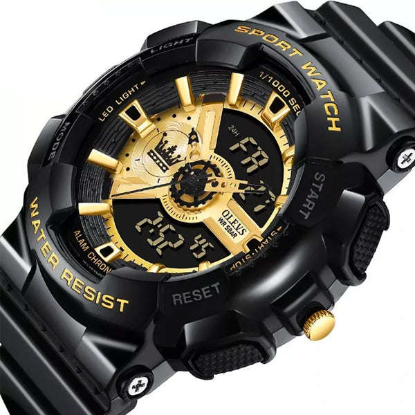 Olevs 1102 Unisex Shockproof Waterproof Digital Sports Silicone Wrist Watch Black