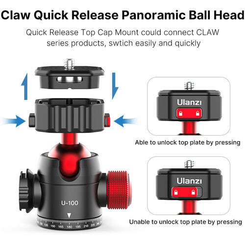 Ulanzi U-100 Claw Quick Release Ball Head with Side Cold Shoe Mount