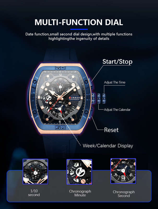 Curren 8443 Luxury Business Sports Wrist Watch Silicone Strap Red
