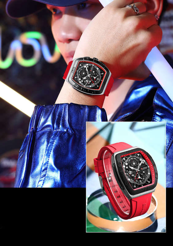 Curren 8443 Luxury Business Sports Wrist Watch Silicone Strap Red