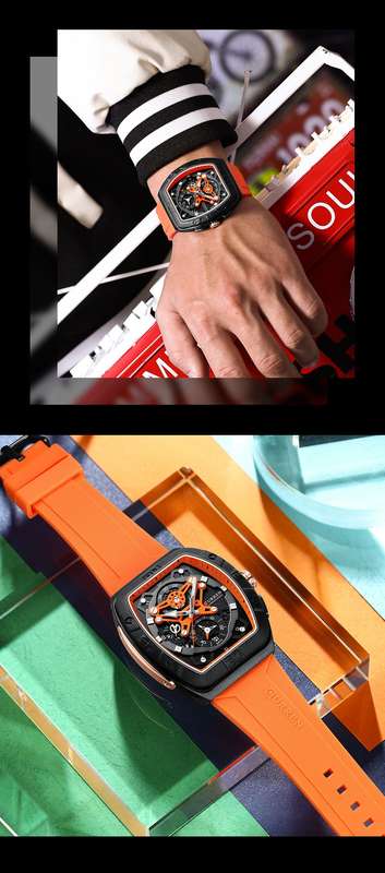 Curren 8443 Luxury Business Sports Wrist Watch Silicone Strap Orange