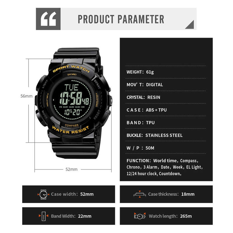 Skmei 2077 Men's Digital Digital LED Sports Watch With Compass