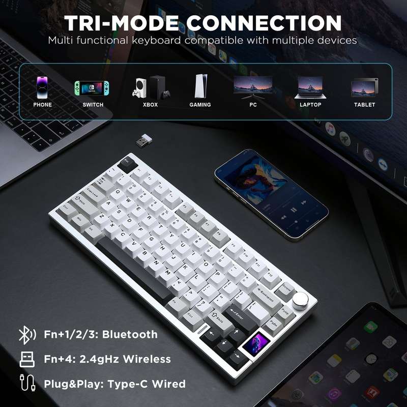 YUNZII AL80 QMK/VIA Aluminum LCD Wireless Mechanical Gaming Keyboard