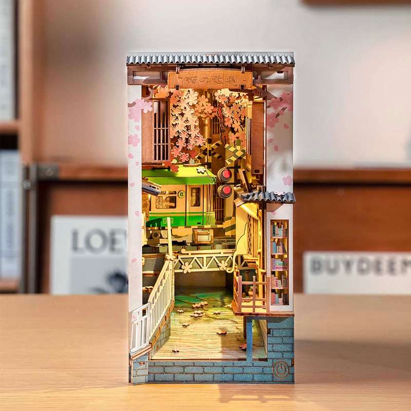Robotime Sakura Densya DIY Book Nook Shelf Insert Miniature Dollhouse