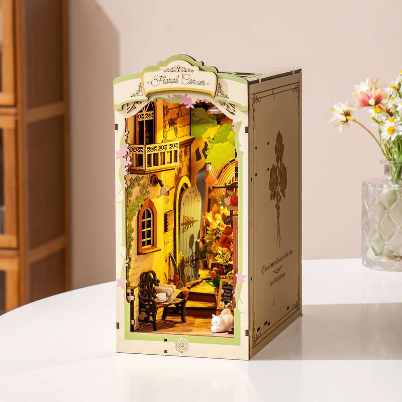 Robotime Floral Corner DIY Book Nook Shelf Insert Miniature Dollhouse