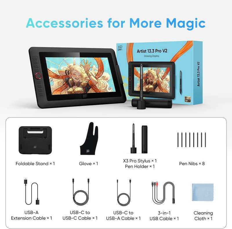 XPPen Artist 13.3 Pro V2 Graphics Display Drawing Tablet & Stylus