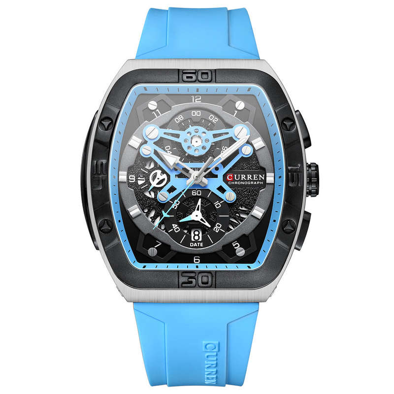 Curren 8443 Luxury Business Sports Wrist Watch Silicone Strap Sky