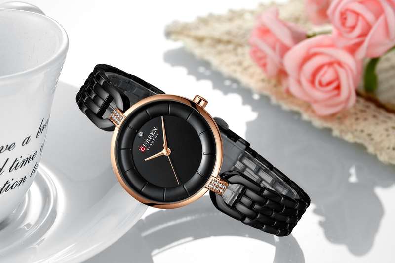 Curren 9052 Women's Simplistic Quartz Wrist Watch Stainless Steel Strap Black