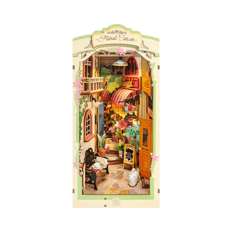 Robotime Floral Corner DIY Book Nook Shelf Insert Miniature Dollhouse