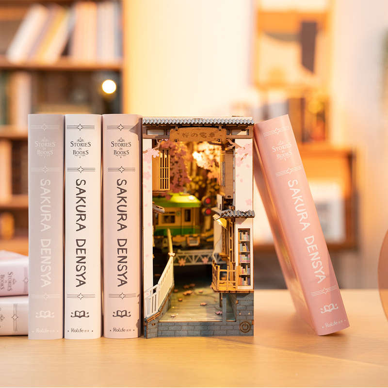 Robotime Sakura Densya DIY Book Nook Shelf Insert Miniature Dollhouse