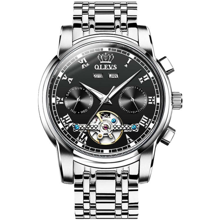 Olevs 6607 Mechanical Wrist Watch With Chronograph & Stainless Steel Strap Black
