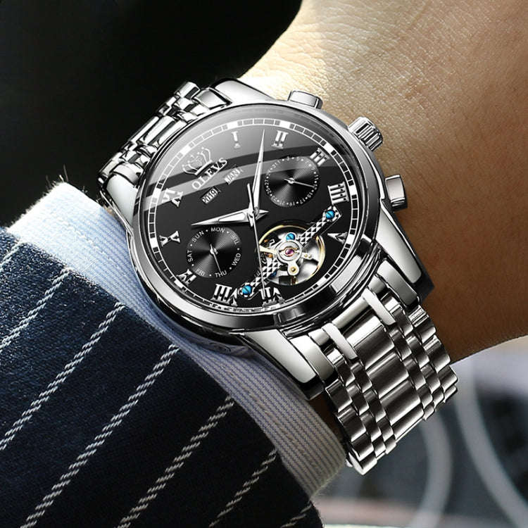 Olevs 6607 Mechanical Wrist Watch With Chronograph & Stainless Steel Strap Black