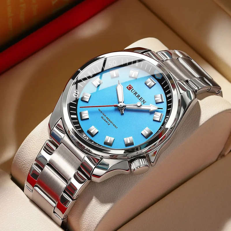 Curren 8451 Luxury Business Quartz Wrist Watch Stainless Steel Strap Blue
