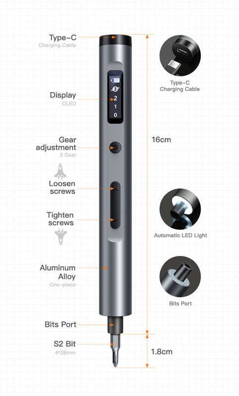Electric Precision Screwdriver Kit 60 Pcs S2 Bits + USB-C Charging