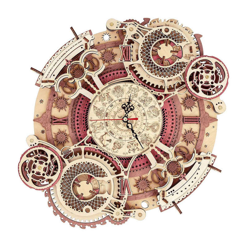 Robotime Zodiac Wall Clock Mechanical Time Art Engine 3D Wooden Puzzle