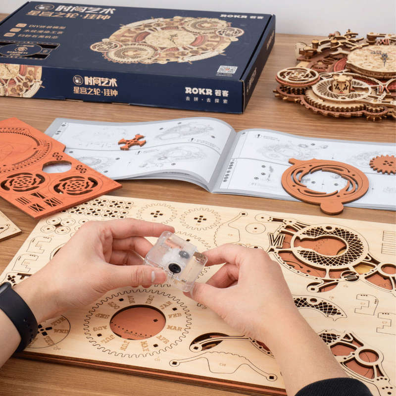 Robotime Zodiac Wall Clock Mechanical Time Art Engine 3D Wooden Puzzle
