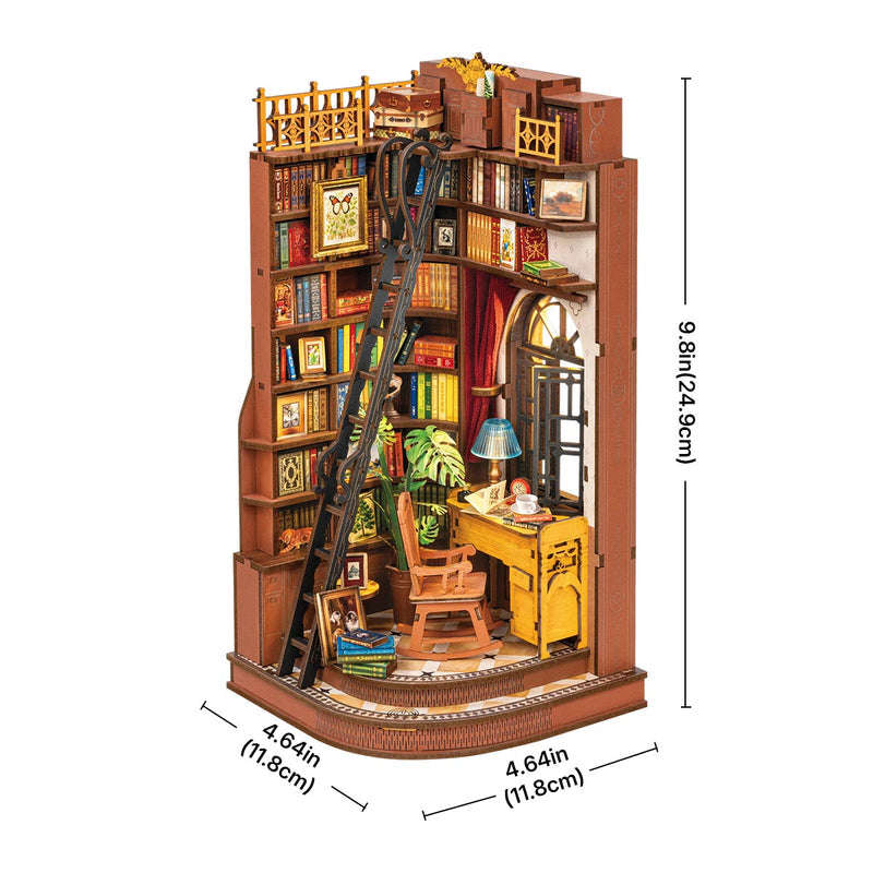 Robotime Silent Corner Study DIY Book Nook Shelf Insert Miniature Dollhouse