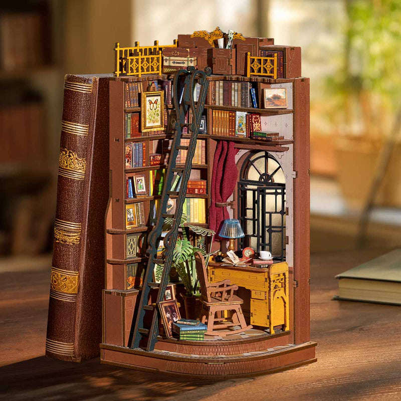 Robotime Silent Corner Study DIY Book Nook Shelf Insert Miniature Dollhouse