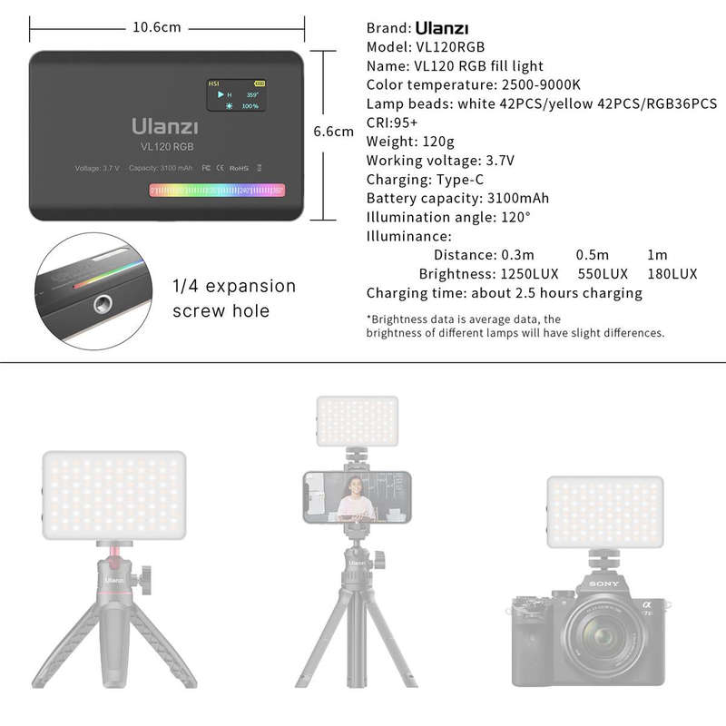 Ulanzi VIJIM VL-120 RGB Video Camera Pocket Size Light