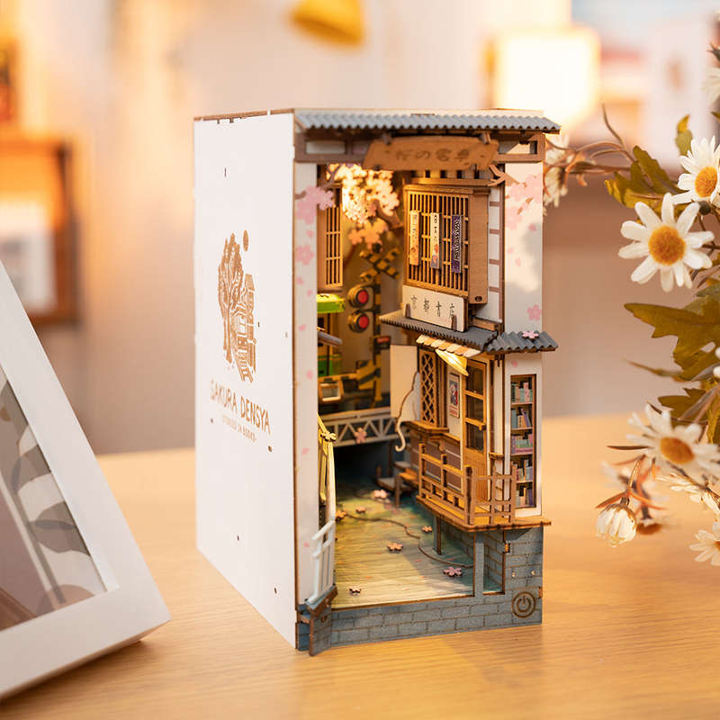 Robotime Sakura Densya DIY Book Nook Shelf Insert Miniature Dollhouse