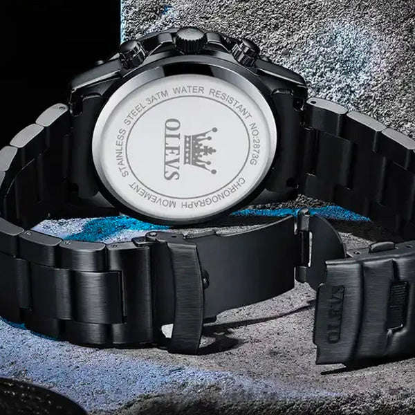 Olevs 2873 Mens Sports Multifunction Wrist Watch With Stainless Steel Strap Black