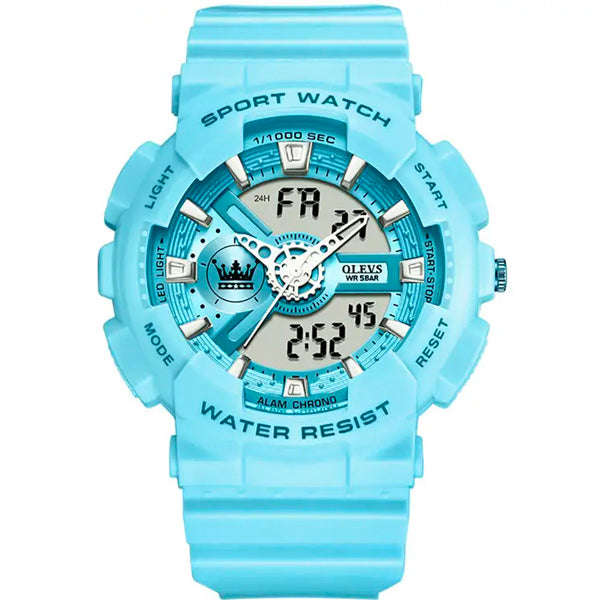 Olevs 1102 Unisex Shockproof Waterproof Digital Sports Silicone Wrist Watch Blue