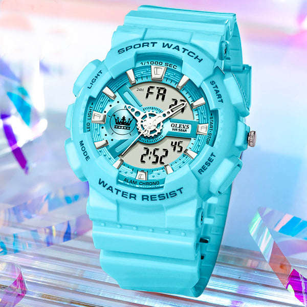 Olevs 1102 Unisex Shockproof Waterproof Digital Sports Silicone Wrist Watch Blue
