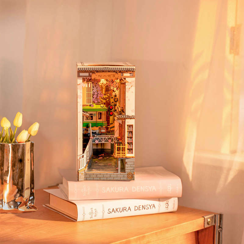 Robotime Sakura Densya DIY Book Nook Shelf Insert Miniature Dollhouse