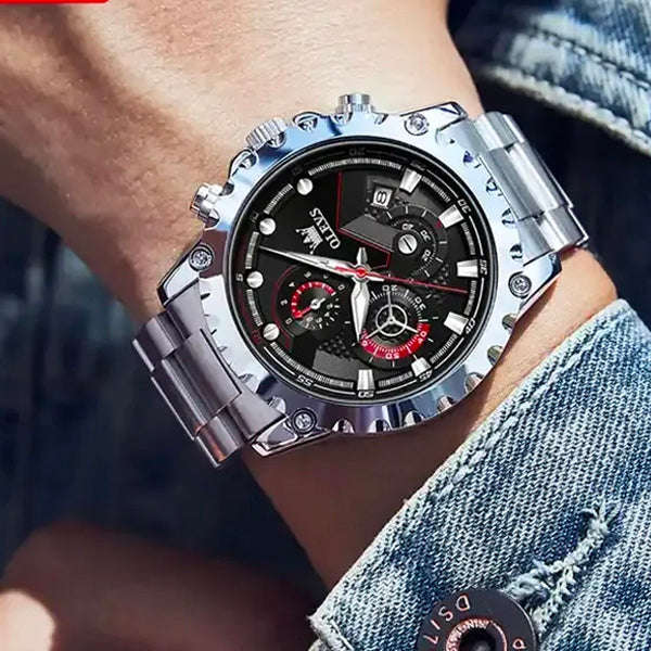 Olevs 2873 Mens Sports Multifunction Wrist Watch With Stainless Steel Strap Silver