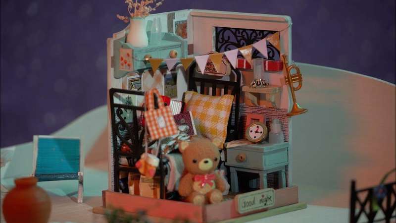 Robotime Sweet Dream Bedroom DIY Miniature Dollhouse Room Kit