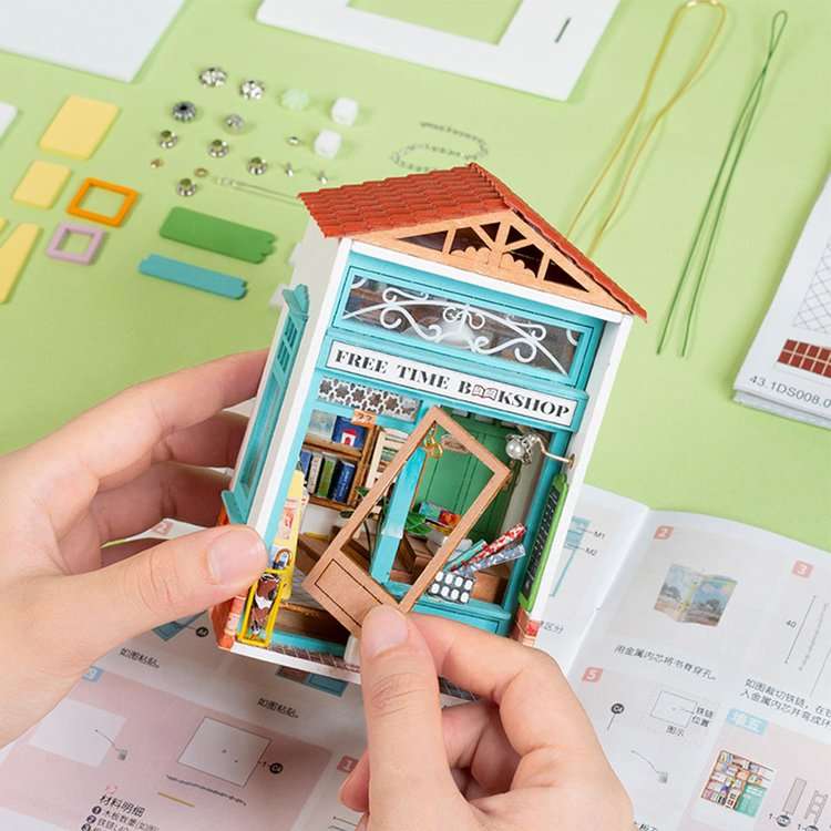 Robotime Free Time Bookshop DIY Miniature Dollhouse Kit