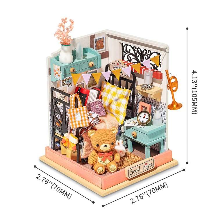 Robotime Sweet Dream Bedroom DIY Miniature Dollhouse Room Kit