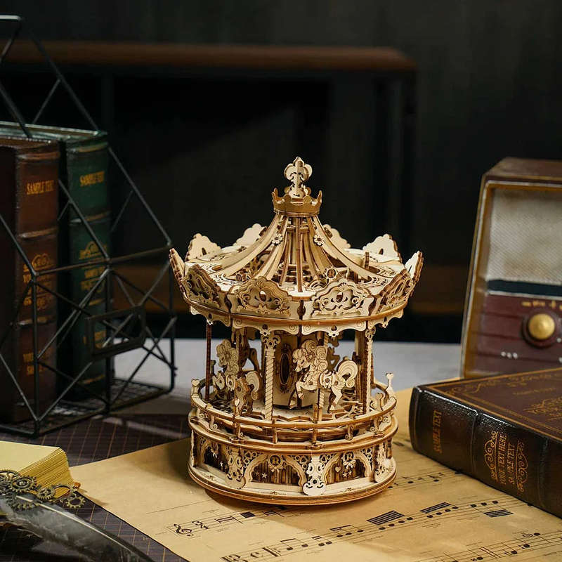 Robotime Romantic Carousel Mechanical Music Box 3D Wooden Puzzle