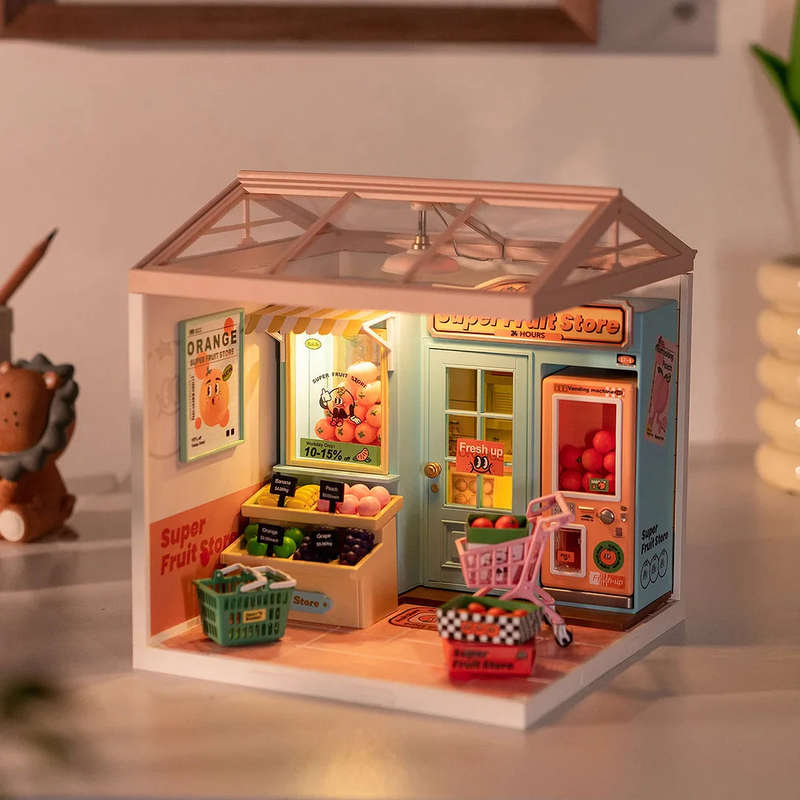 Robotime Super Creator Super Fruit Store Plastic DIY Miniature Dollhouse Kit