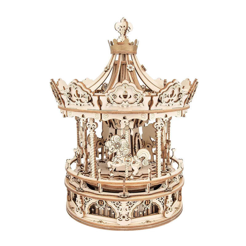 Robotime Romantic Carousel Mechanical Music Box 3D Wooden Puzzle