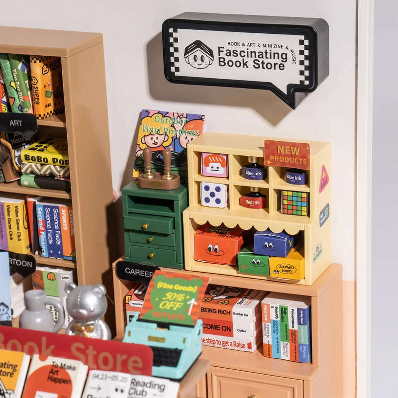 Robotime Super Creator Fascinating Book Store Plastic DIY Miniature Dollhouse Kit