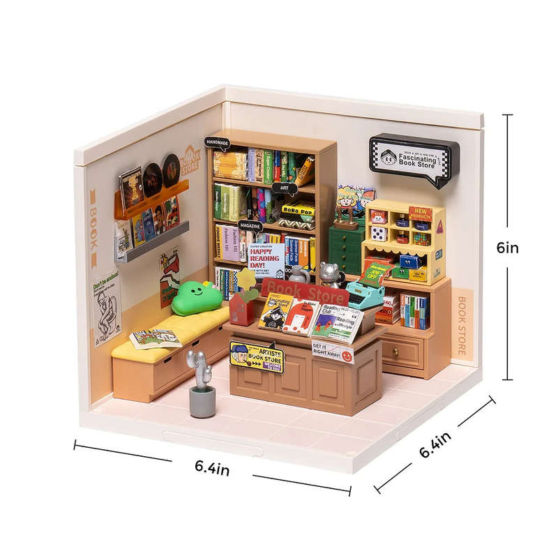 Robotime Super Creator Fascinating Book Store Plastic DIY Miniature Dollhouse Kit