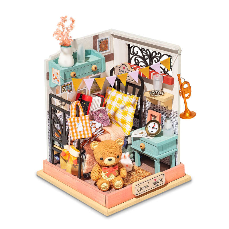 Robotime Sweet Dream Bedroom DIY Miniature Dollhouse Room Kit