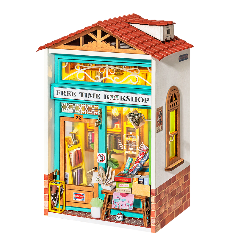 Robotime Free Time Bookshop DIY Miniature Dollhouse Kit
