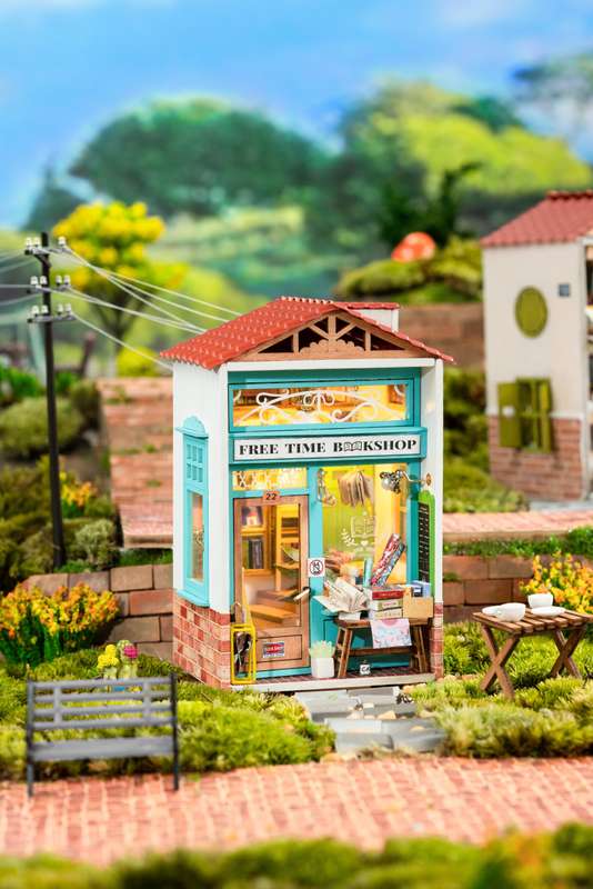 Robotime Free Time Bookshop DIY Miniature Dollhouse Kit