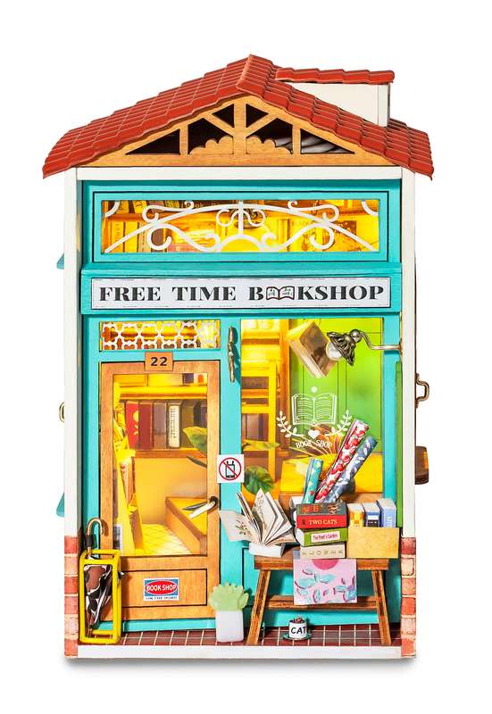 Robotime Free Time Bookshop DIY Miniature Dollhouse Kit