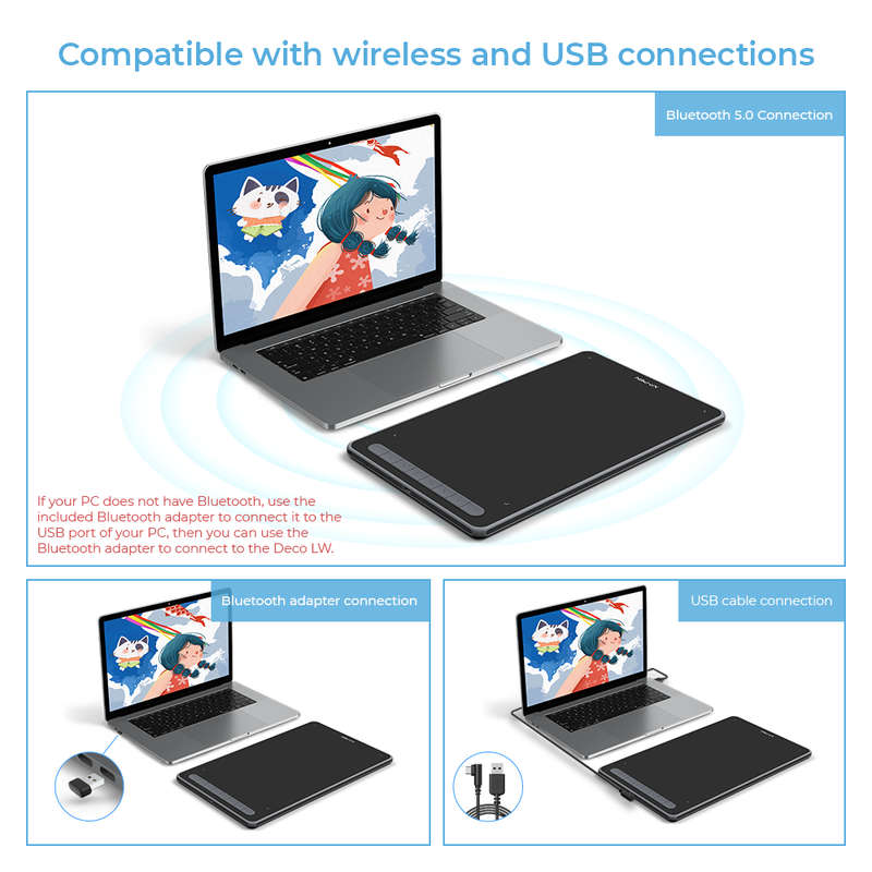 XPPen Deco LW Wireless Graphics Drawing Tablet Black