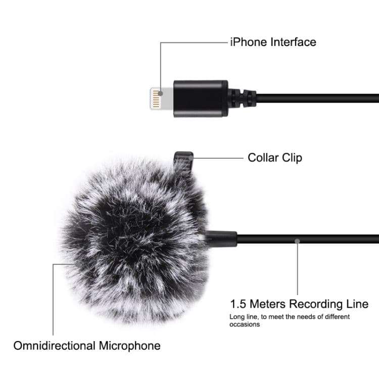 1.5m 8 Pin iPhone Wired Condenser Recording Microphone