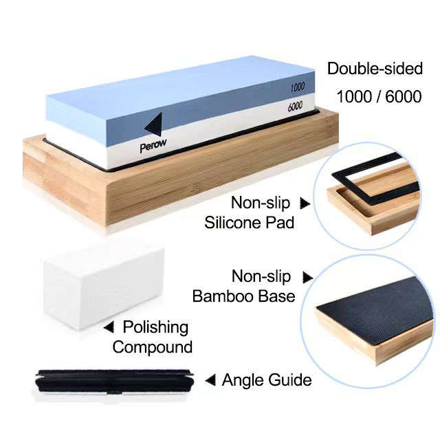 Knife Sharpening Whetstone 2 Sided 1000/6000 Grit With Slip-Resistant Base