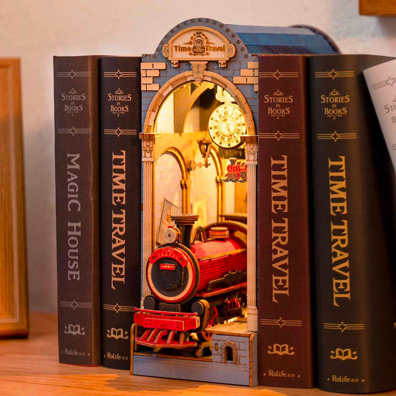 Robotime Time Travel 3D Wooden DIY Miniature Dollhouse Book Nook